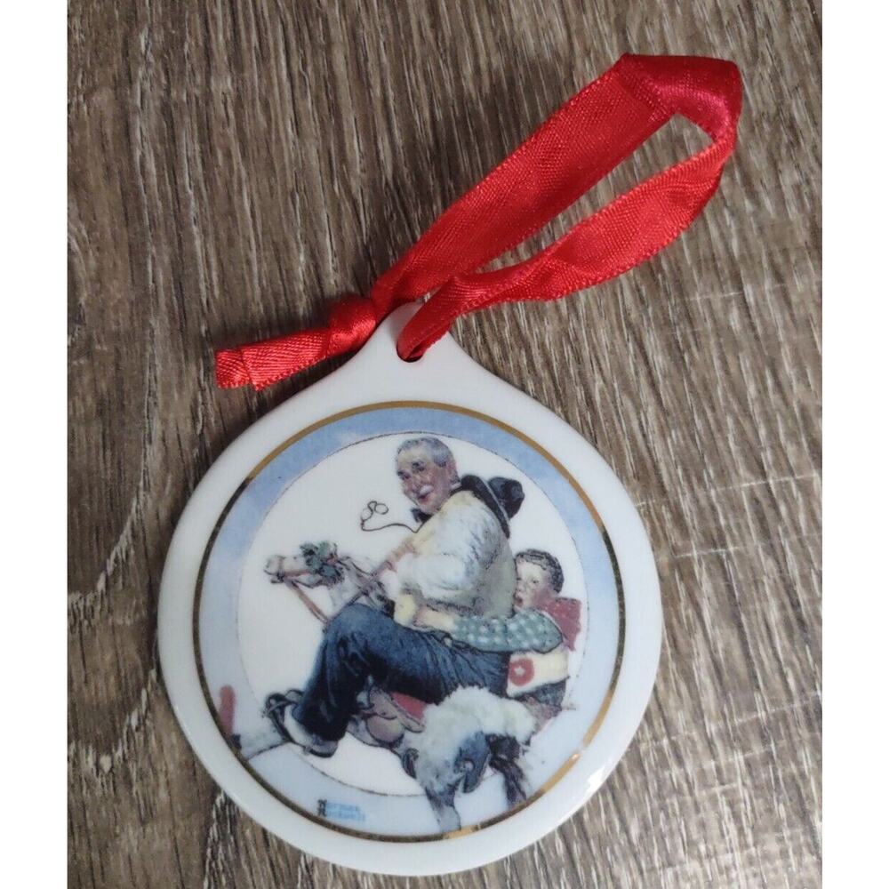 Vtg Christmas Ornament Round Gramp at the Reins Norman Rockwell JcPenney 1997